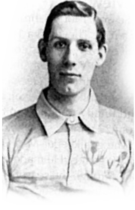 Robert Cumming Hamilton, photographed in a Scotland jersey bearing the thistle.